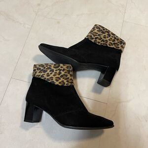 Black leopard print boots 